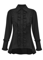 Fall Elegant Black Ruffles Long Sleeve Shirt