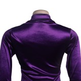 Winter Elegant Purple Button Full Open Long Sleeve Long Dress