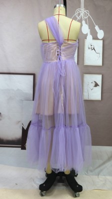 Summer Elegant Puprle Mesh Ruffles Sleeveless Dress