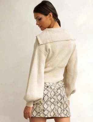 Winter Casual Beige Zipper Hood Long Sleeve Hood Sweater