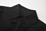 Fall Elegant Black Ruffles Long Sleeve Shirt