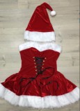 Winter Red Santa Party Carvinal Mini Christmas Dress And Hat Sets