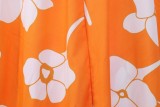 Fall Fashion Orange Flower Print Tube Top And Long Rope And Lose Pant 3Pc Set