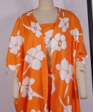 Fall Fashion Orange Flower Print Tube Top And Long Rope And Lose Pant 3Pc Set