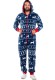 Men'S Christams Blue Print Long Sleeve Zipper Hood Onesies Jumpsuit