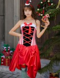 Christmas Red Contrast Black Bandage Sleeveless Dress