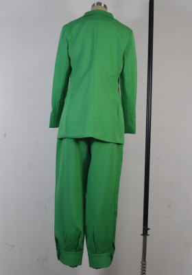Winter Fashion Green Long Sleeve Blazer And Pant Two Piece Set