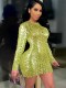 Fall Sexy Green Hollow Out Long Sleeve Bodycon Dress