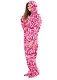 Christams Pink Print Long Sleeve Zipper Hood Onesies Jumpsuit