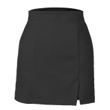 Summer Sexy Black Solid Slit Mini Skirt