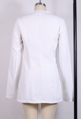 Fall Fashion White Deep V Neck Long Sleeve Mini Dress