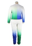 Winter Plus Size Casual Tie Dye Print Round Neck Long Sleeve And Pant Two Piece Set