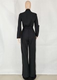 Fall Plus Size Casual Black Zipper Open Long Sleeve Jumpsuit