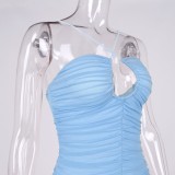 Summer Sexy Blue Rope Cut Out Sleeveless Ruffles Mini Dress