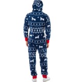 Men'S Christams Blue Print Long Sleeve Zipper Hood Onesies Jumpsuit