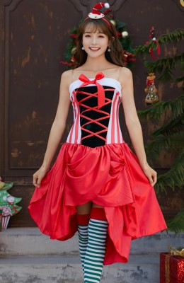 Christmas Red Contrast Black Bandage Sleeveless Dress