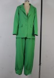 Winter Fashion Green Long Sleeve Blazer And Pant Two Piece Set