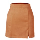 Summer Sexy Kahaki Solid Slit Mini Skirt