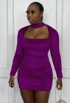 Fall Sexy Purple Velvet Keyhole Slim Bodycon Dress