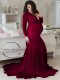 Fall Sexy Burgundy V-neck Full Sleeve Mermaid Maternity Evening Dress