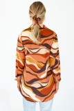 Fall Orange Stripes Button Up Long Sleeve Blouse