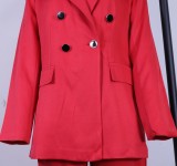 Winter Red Button Professional Blazer and Pants Two Piece Set