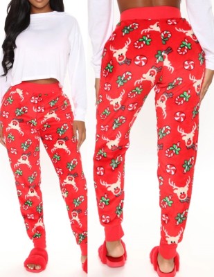 Winter Red Printed Christmas Sleeping Pajama Pants