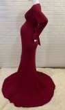 Fall Sexy Burgundy V-neck Full Sleeve Mermaid Maternity Evening Dress