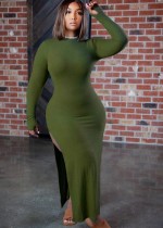 Fall Sexy Cotton Blend Green Slim Split Long Dress