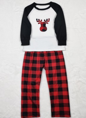 Winter Deer Print Plaid Sleeping Christmas Family Kids Pajama Set