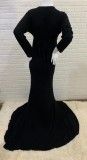 Fall Sexy Black V-neck Full Sleeve Mermaid Maternity Evening Dress