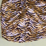 Fall Sexy Tiger Stripe Button Up Long Sleeve Slim Shirt Dress