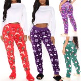Winter Purple Printed Christmas Sleeping Pajama Pants