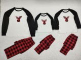 Winter Deer Print Plaid Sleeping Christmas Family Kids Pajama Set