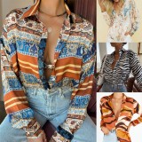 Fall Apricot Stripes Button Up Long Sleeve Blouse
