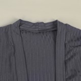Fall Gray Knitted Crop Tank Long Cardigan and Match 3pcs Pants Set