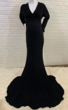 Fall Sexy Black V-neck Full Sleeve Mermaid Maternity Evening Dress
