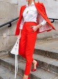 Winter Red Button Professional Blazer and Pants Two Piece Set