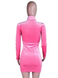 Fall Sexy Pink Velvet Keyhole Slim Bodycon Dress