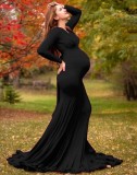 Fall Sexy Black V-neck Full Sleeve Mermaid Maternity Evening Dress