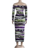 Fall Sexy Multicolor Off Shoulder Slim Long Dress with Belt