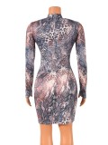 Fall Sexy Lepoard Print Long Sleeve Bodycon Dress