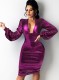 Fall Sexy Purple Deep Neck Puffed Long Sleeve Dress