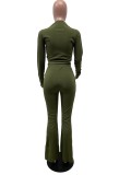 Winter Green Turtleneck Crop Top and Pants Formal Two Piece Set
