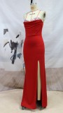 Autumn Red Formal Strap Side Slit Long Evening Dress