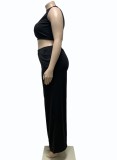Summer Black Cut Out Sleeveless Crop Top and Long Skirts Plus Size Two Piece Set