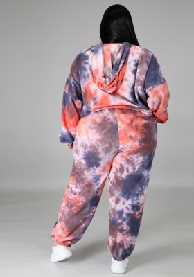 Winter Tie Dye Hoody Top and Pants Plus Size Two Piece Set