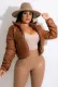 Winter Brown Leather Zipper Fly Turndown Collar Long Sleeves Downcoat