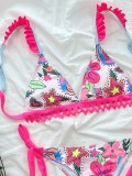 Pink Floral Two Piece Cute Swimwear