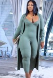 Winter Green Strap Bodycon Jumpsuit and Matching Cardigans Plus Size Two Piece Set